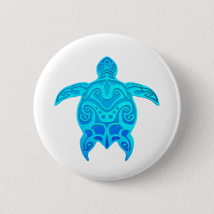 Badge Rond 5 Cm Tortue tribale bleue