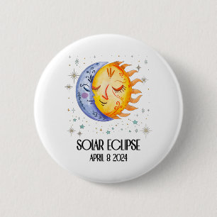 Badge Rond 5 Cm Total Éclipse Solaire 2024 Mignons Éclipse Solaire