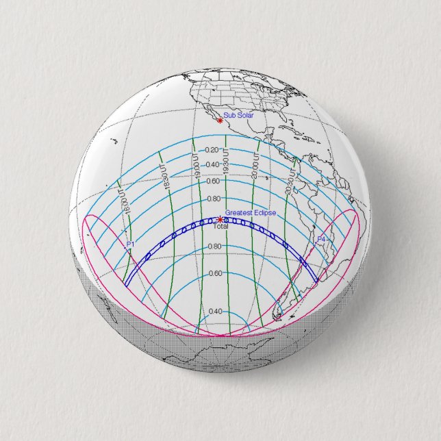 Badge Rond 5 Cm Total Solaire Eclipse 2019 Global Path (Devant)