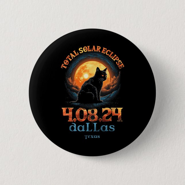 Badge Rond 5 Cm Total Solaire Eclipse 2024 Dallas Texas (Devant)