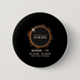 Badge Rond 5 Cm Total Solaire Eclipse 2024 Totalité 04.08.24 Texas