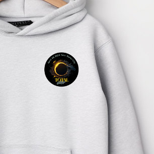 Badge Rond 5 Cm Total Solaire Eclipse 2024 Votre Ville État Noir