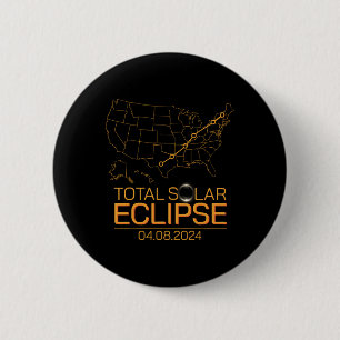 Badge Rond 5 Cm Total Solaire Eclipse Avril 8 2024 Usa Carte Total