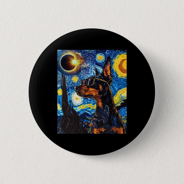 Badge Rond 5 Cm Total Solaire Eclipse Doberman Chien (Devant)