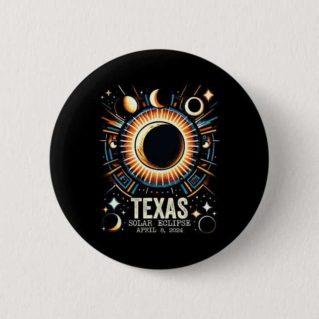 Badge Rond 5 Cm Total Solar Eclipse 2024 Texas 8 avril Mo Abstrait (Devant)