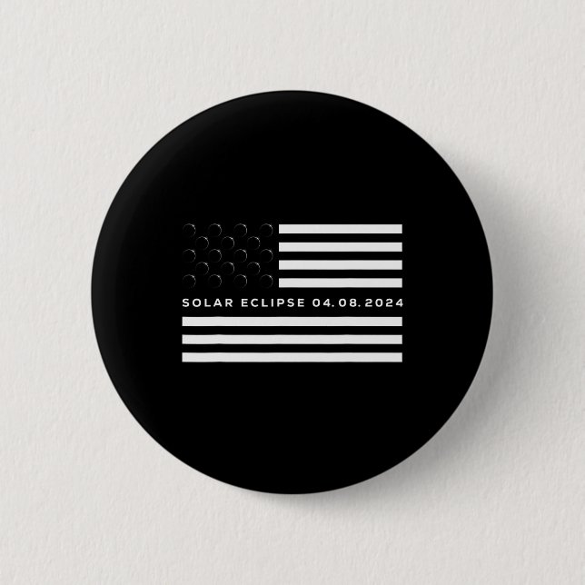 Badge Rond 5 Cm Total Solar Eclipse US American Flag 04.08.2024 À (Devant)