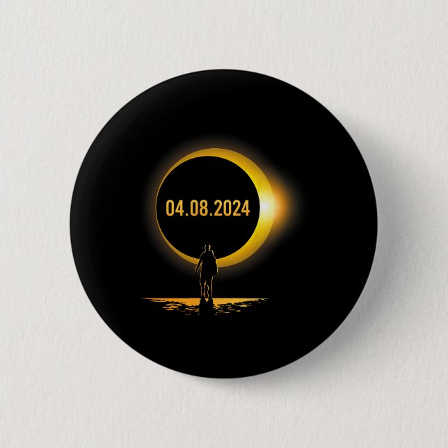 Badge Rond 5 Cm Totalité 04 08 24 Funny Total Solaire Eclipse 2024 (Devant)
