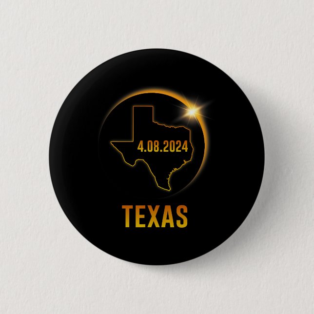 Badge Rond 5 Cm Totalité Solaire Eclipse Avril 8 2024 Texas (Devant)