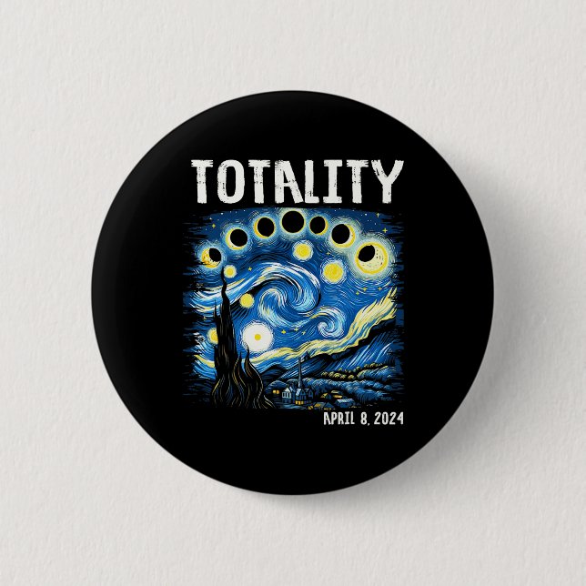 Badge Rond 5 Cm Totalité Total Éclipse Solaire 2024 4 08 Étoiles N (Devant)