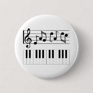 Badge Rond 5 Cm Touches de piano et notes musicales