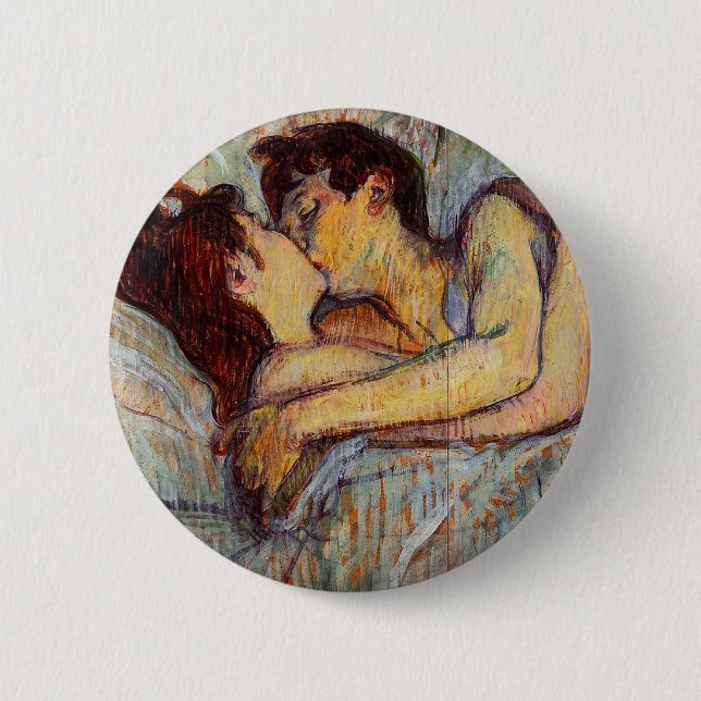 Badge Rond 5 Cm Toulouse-Lautrec dans le lit le bouton de baiser (Devant)