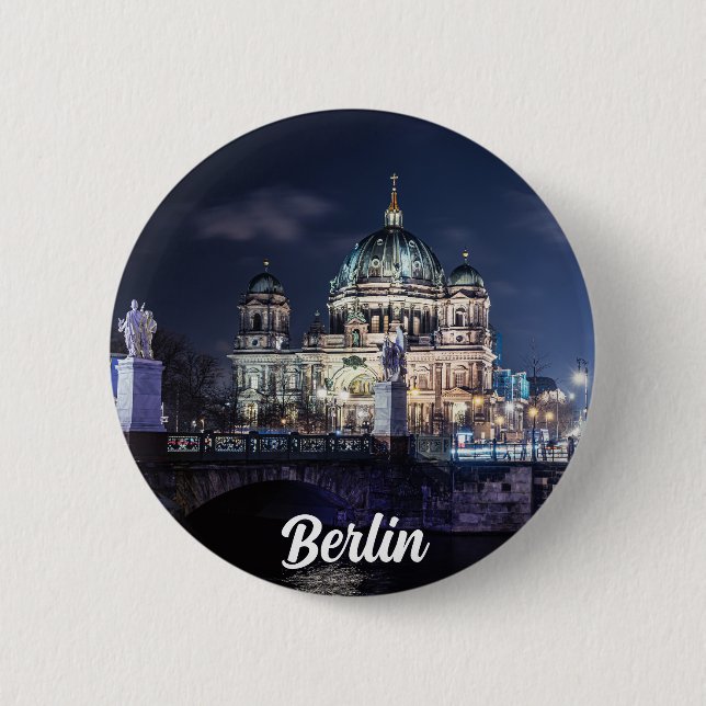 Badge Rond 5 Cm Tour de télévision et Cathédrale de Berlin à Berli (Devant)