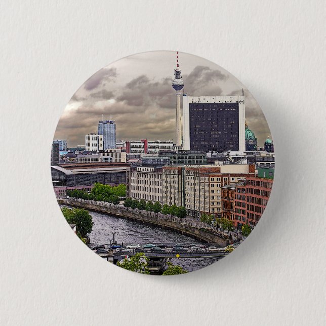 Badge Rond 5 Cm Tour de TV (Fernsehturm), Berlin, panoramique (Devant)