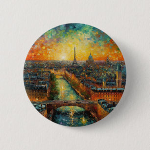 Badge Rond 5 Cm Tour Eiffel de Paris Coucher de Soleil Art Impress