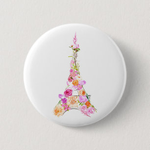 Badge Rond 5 Cm Tour Eiffel floral