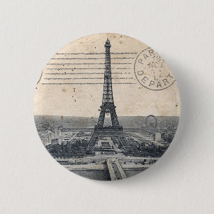 Badge Rond 5 Cm Tour Eiffel vintage