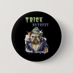 Badge Rond 5 Cm Tour ou friandise _ Chien de lutin _ Bouledogue an