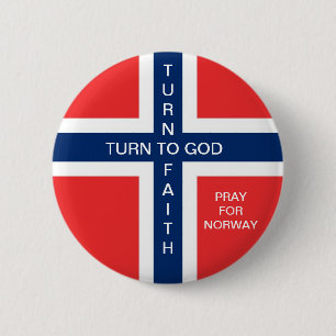 BADGE ROND 5 CM TOURNE À DIEU TOURNE À LA FOI PRIE POUR LA NORVÈGE