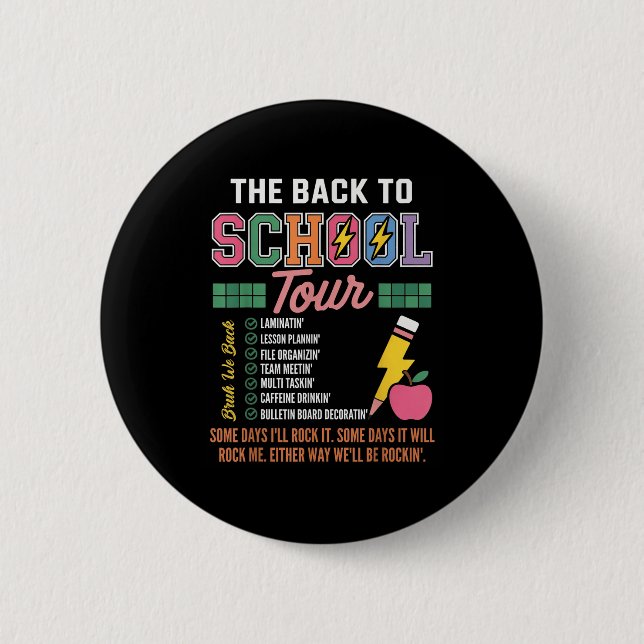 Badge Rond 5 Cm Tournée Rétro Éclair Abcd Retour à l'École Teac (Devant)