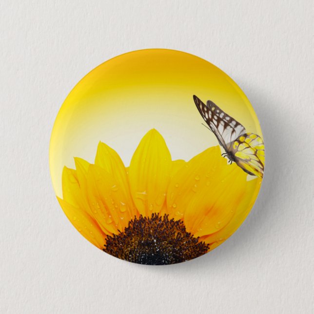 Badge Rond 5 Cm Tournesol à papillon (Devant)
