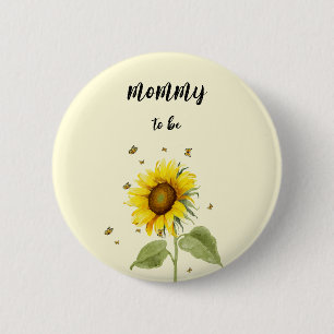 Badge Rond 5 Cm Tournesol aquarelle avec papillons future maman