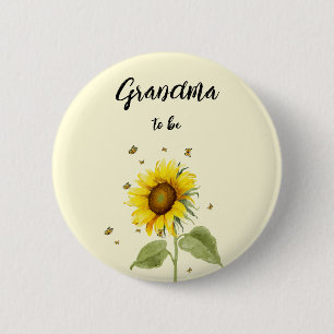 Badge Rond 5 Cm Tournesol aquarelle et papillons Grand-mère-à-veni