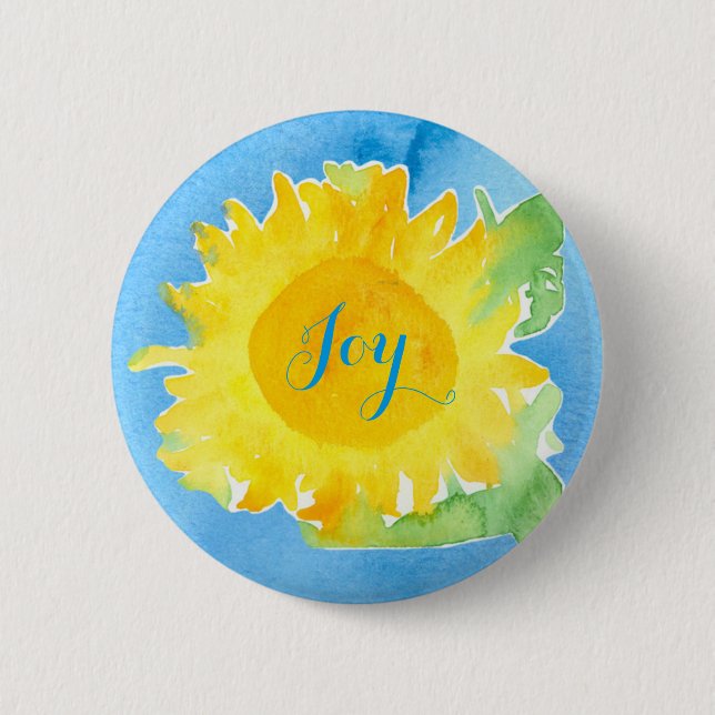 Badge Rond 5 Cm Tournesol aquarelle peinture Joyful bleu (Devant)