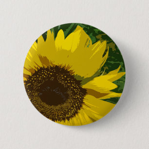 Badge Rond 5 Cm Tournesol Belle Fleur Artistique Jaune Lumineux