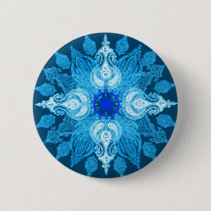 Badge Rond 5 Cm Tournesol bleu de Paisley d'aqua
