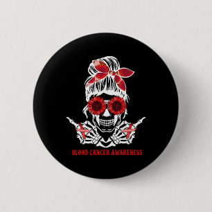 Badge Rond 5 Cm Tournesol Chignon Méssy Crâne Ruban Rouge Cancer d