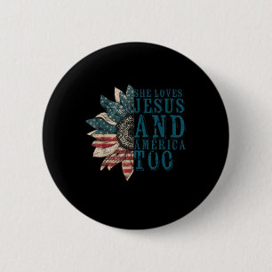 Badge Rond 5 Cm Tournesol Elle Aime Jésus Et L'Amérique Aussi 4 Ju