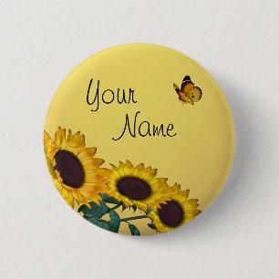 Badge Rond 5 Cm Tournesol et papillon