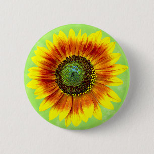 Badge Rond 5 Cm Tournesol gras floral jaune et vert fleur
