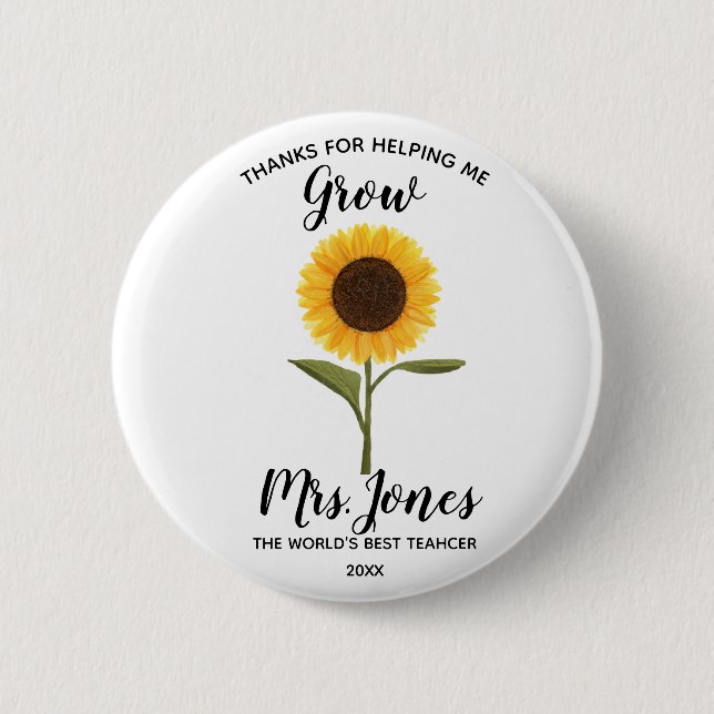 Badge Rond 5 Cm Tournesol jaune aidant à grandir (Devant)