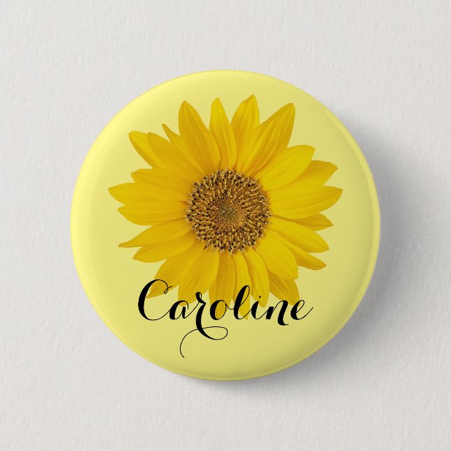 Badge Rond 5 Cm Tournesol jaune vif avec nom personnalisé (Devant)