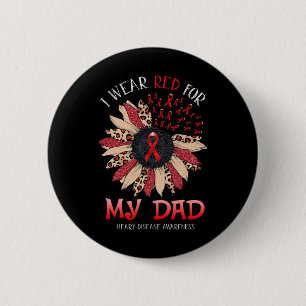 Badge Rond 5 Cm Tournesol Je Porte Du Ruban Rouge Pour Papa Maladi