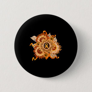 Badge Rond 5 Cm Tournesol Ruban Orange Sensibilisation à la Scléro
