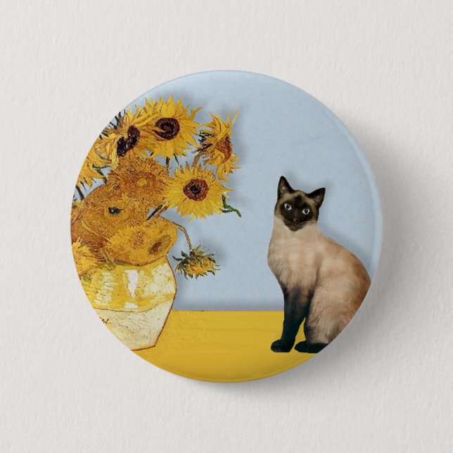 Badge Rond 5 Cm Tournesol - Seal Point chat siamois (Devant)
