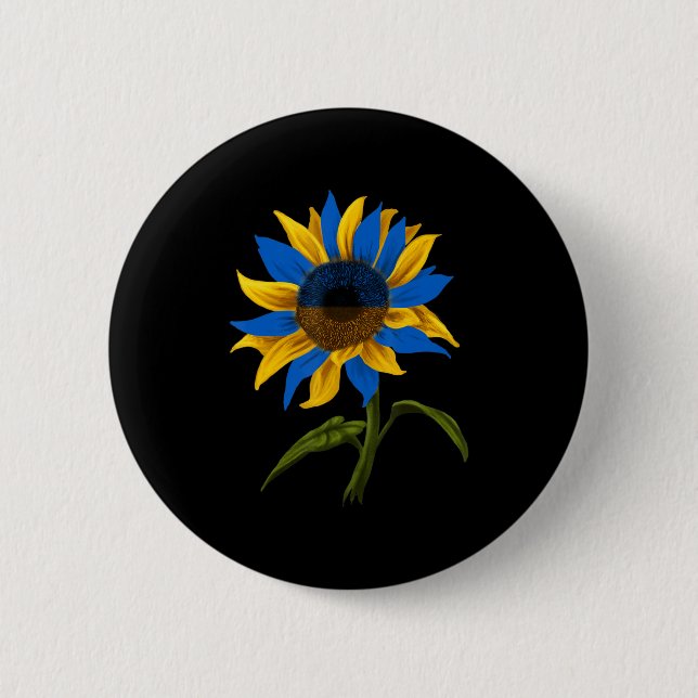 Badge Rond 5 Cm Tournesol Ukraine Drapeau Stand Avec Ukraine (Devant)