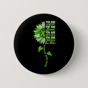 Badge Rond 5 Cm Tournesol Vert Motivation Santé Mentale Femmes