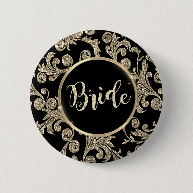 Badge Rond 5 Cm Tournures de paillettes dorées élégantes (Devant)