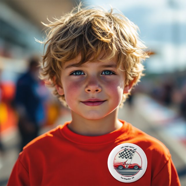 Badge Rond 5 Cm Tout âge voiture de course personnalisable Anniver (Any Age Customizable Race Car Birthday Button)