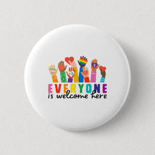Badge Rond 5 Cm Tout le monde est le bienvenu ici Rainbow