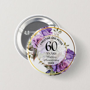 Badge Rond 5 Cm Tout Mariage (60) Gold Frame Roses Anniversaire