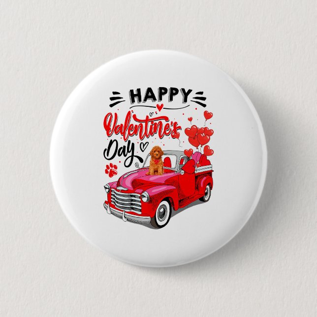 Badge Rond 5 Cm Toy Odle Heart Red Truck Happy Valentine Day Dog  (Devant)