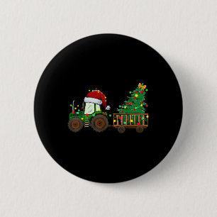 Badge Rond 5 Cm Tracteur agricole de Noël Lumières des arbres Sant
