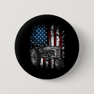 Badge Rond 5 Cm Tracteur Patriotique Drapeau Américain Tracteur Fe