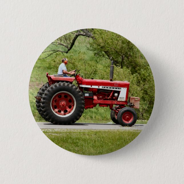 Badge Rond 5 Cm Tracteur rouge (Devant)