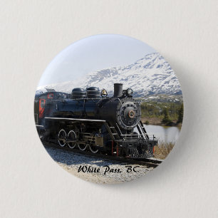 Badge Rond 5 Cm Train blanc de passage dans le bouton de neige