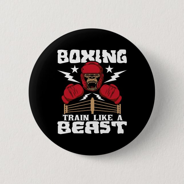 Badge Rond 5 Cm Train De Boxe Comme Une Bête - Kickboxing Kickboxe (Devant)